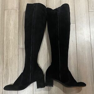 Vintage Black Suede Knee-High Women's Boots